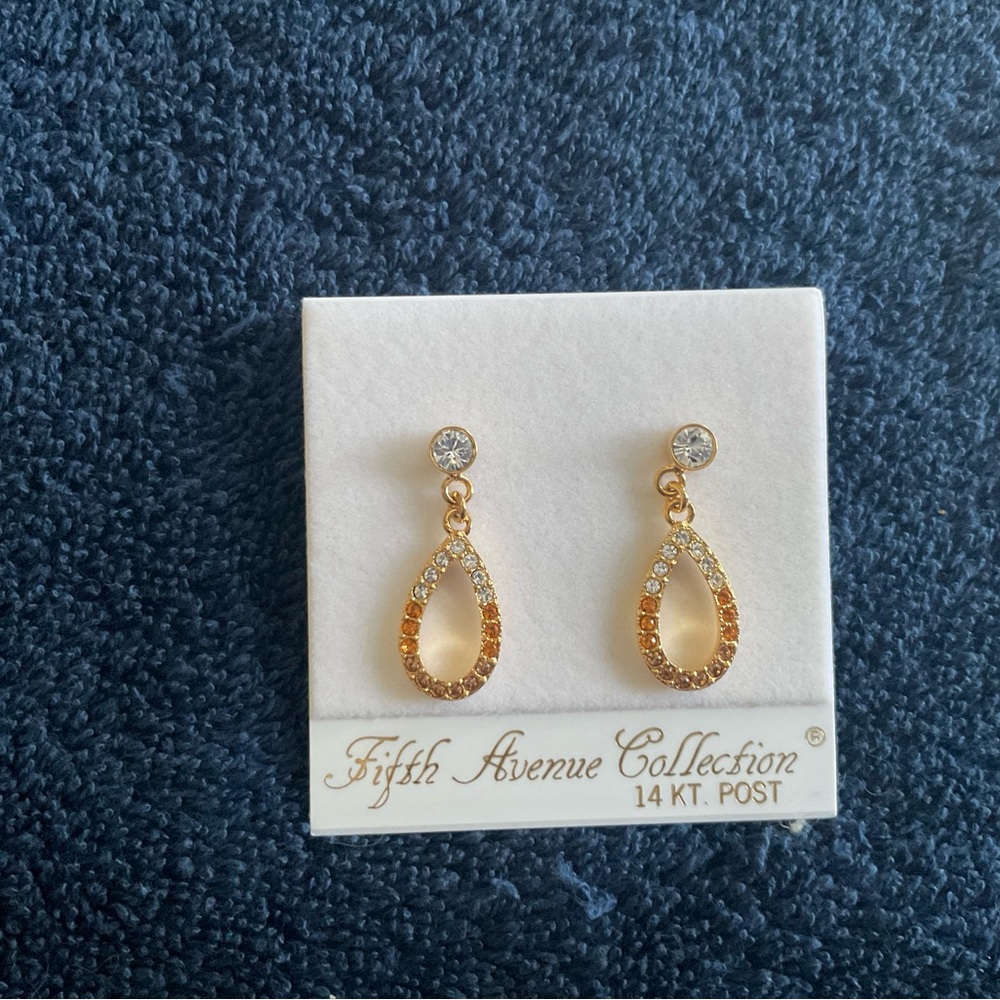 Copper and Clear Drop Earrings Fifth Avenue Collection, Studs